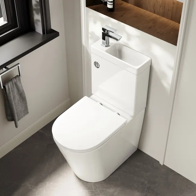 Loma 2-In-1 Combined Wash Basin & Rimless Comfort Height Toilet With Premium Soft Close Slim Seat