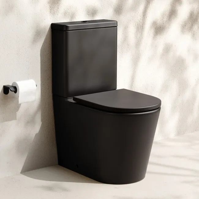 Loma Matt Black Rimless Fully Back To Wall Close Coupled Toilet With Premium Soft Close Seat