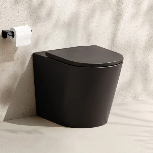 Loma Matt Black Rimless Back To Wall Toilet With Premium Soft Close Seat