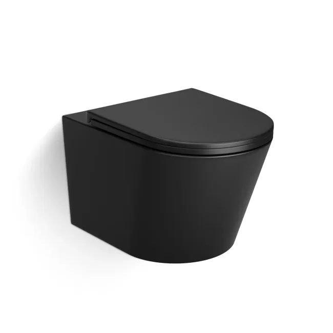 Loma Matt Black Rimless Wall Hung Toilet With Premium Soft Close Slim Seat
