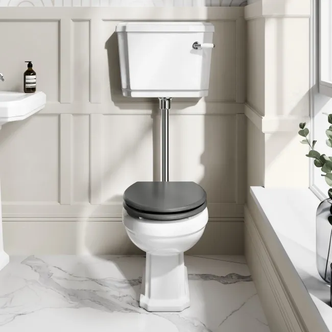 Hudson Traditional Low-Level Toilet With Graphite Grey Seat & Pedestal Basin - Single Tap Hole