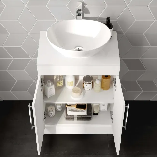 Avon Gloss White Vanity with Oval Counter Top Basin 600mm