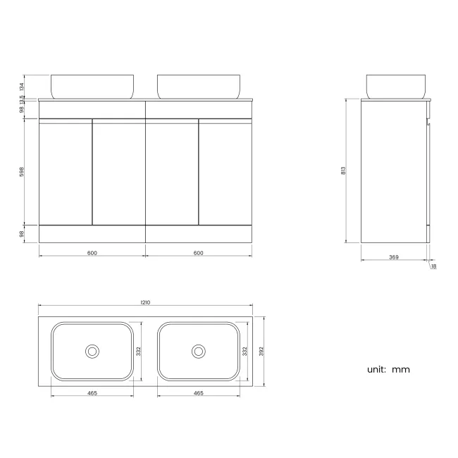 Trent Gloss White Double Vanity with Marble Top & Curved Counter Top Basin 1200mm