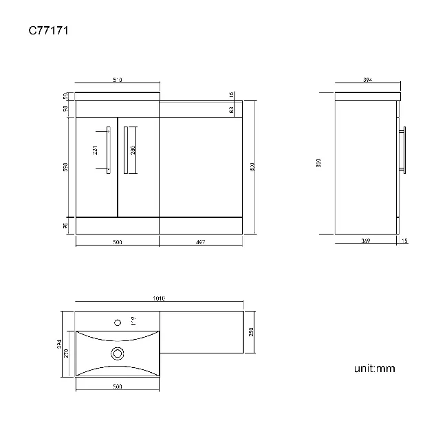 Avon Stone Grey Basin Vanity and Back To Wall Unit 1000mm