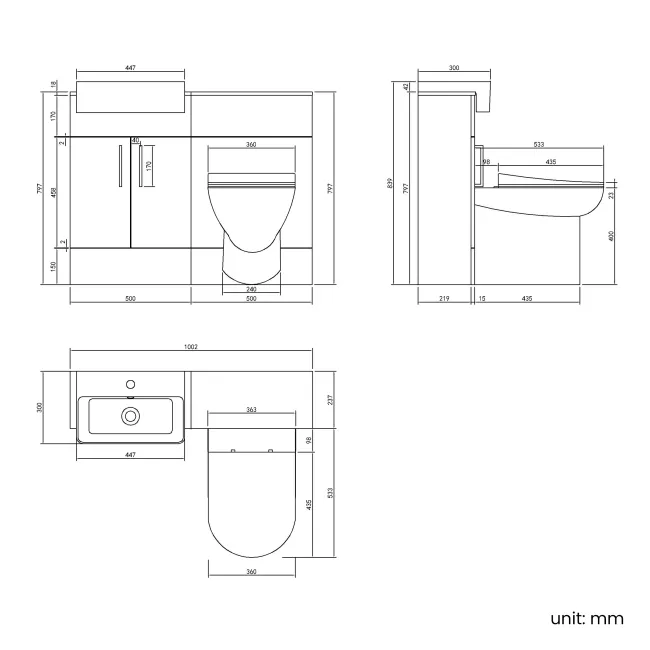 Harper Charcoal Elm Combination Vanity Basin & Aruba Toilet 1000mm