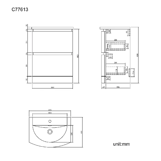 Bali Tungsten Grey Basin Drawer Vanity 600mm