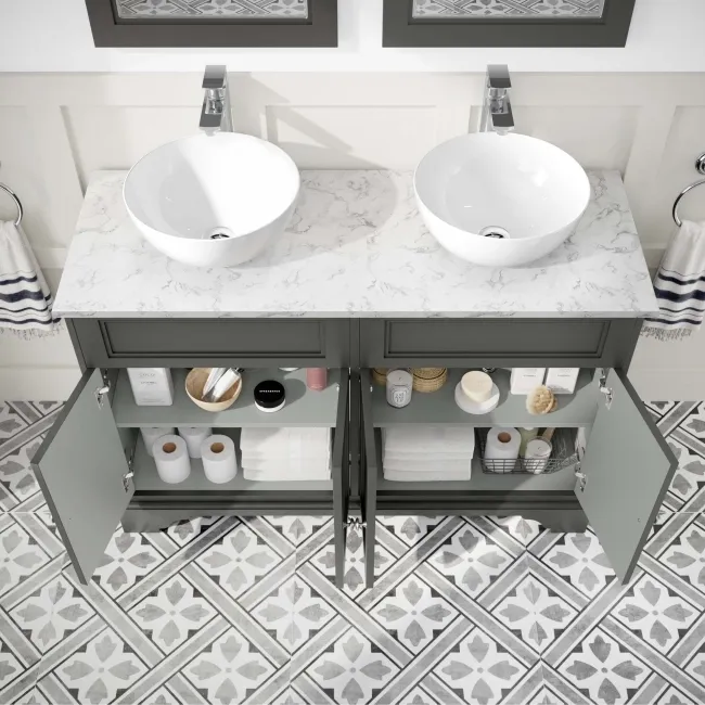 Lucia Graphite Grey Double Vanity with Marble Top & Round Counter Top Basin 1200mm