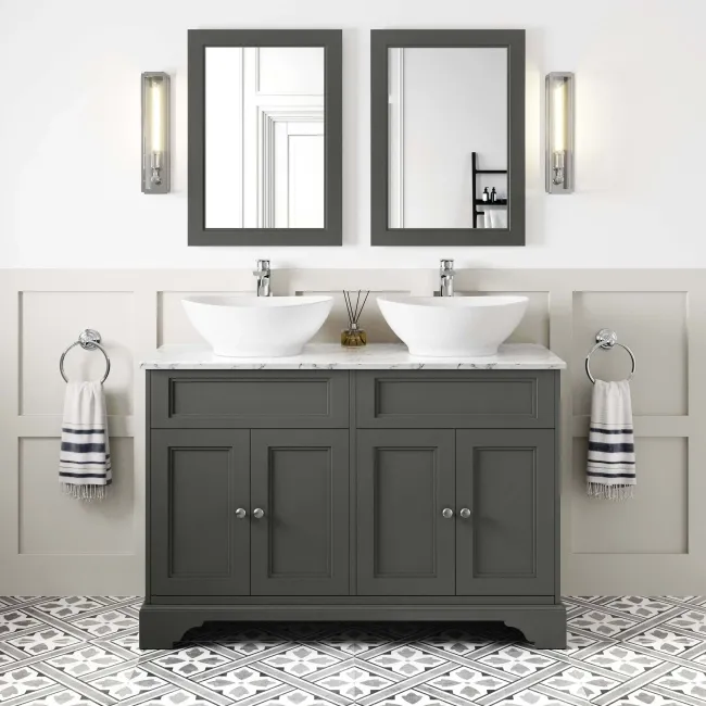 Lucia Graphite Grey Double Vanity with Marble Top & Oval Counter Top Basin 1200mm