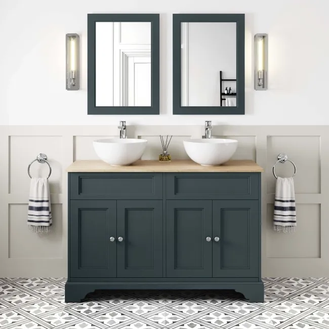 Lucia Inky Blue Double Vanity with Oak Effect Top & Round Counter Top Basin 1200mm
