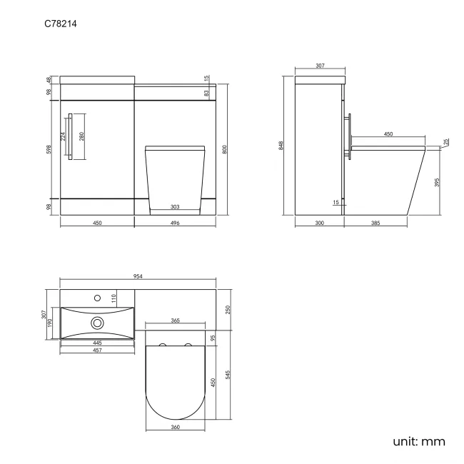 Avon Gloss White Combination Vanity Basin and Boston Toilet 950mm