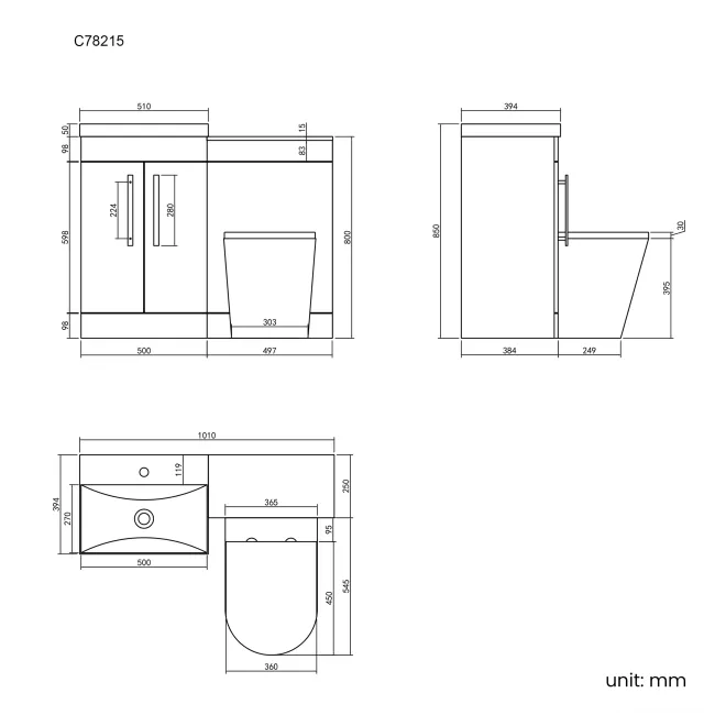 Avon Gloss White Combination Vanity Basin and Boston Toilet 1000mm
