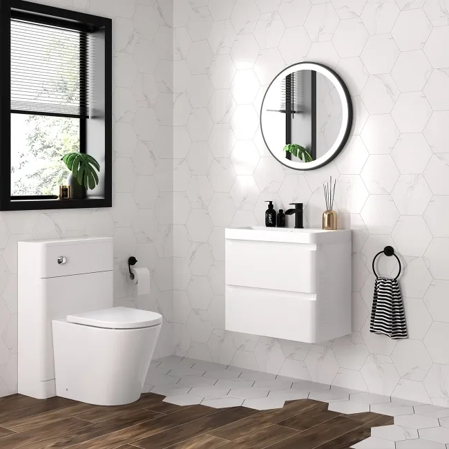 Curved Gloss White Slimline Back To Wall Unit and Boston Toilet