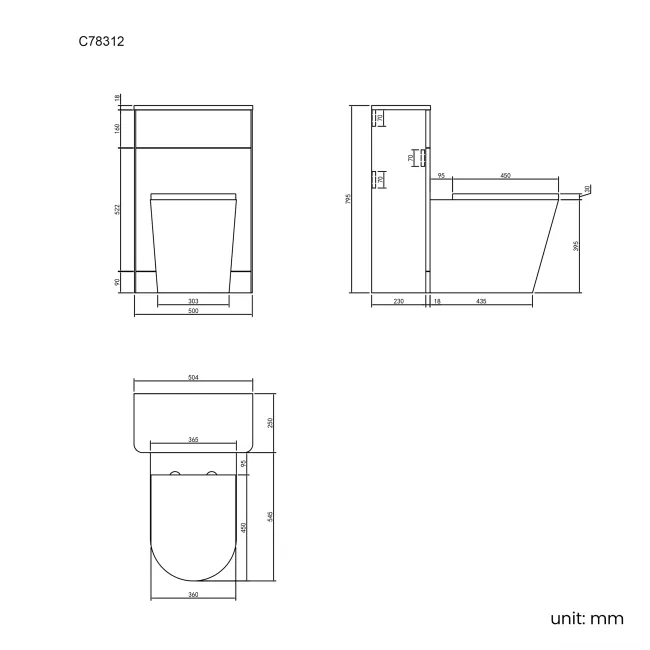 Bali Curved Tungsten Grey Slimline Back To Wall Unit and Boston Toilet