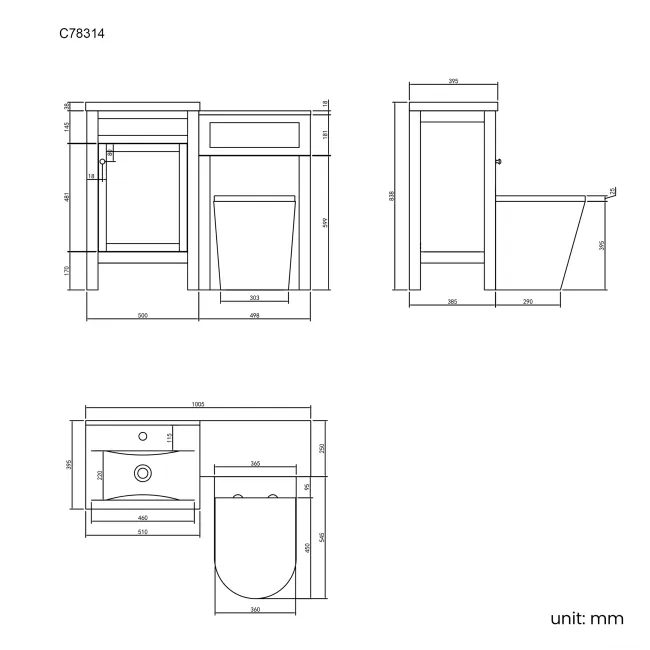Bermuda Dove Grey Combination Vanity Basin and Boston Toilet 1000mm