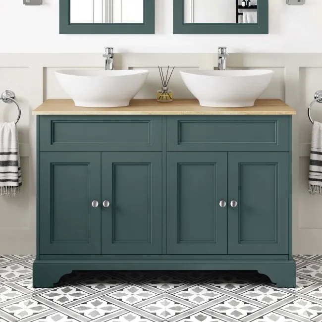 Lucia Midnight Green Double Vanity with Oak Effect Top & Oval Counter Top Basin 1200mm