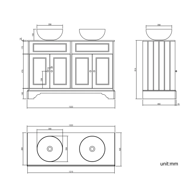 Lucia Midnight Green Double Vanity with Marble Top & Round Counter Top Basin 1200mm