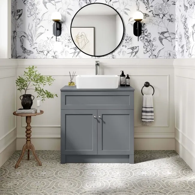 Milos Fog Grey Vanity with Troy Basin 800mm - Brushed Handles