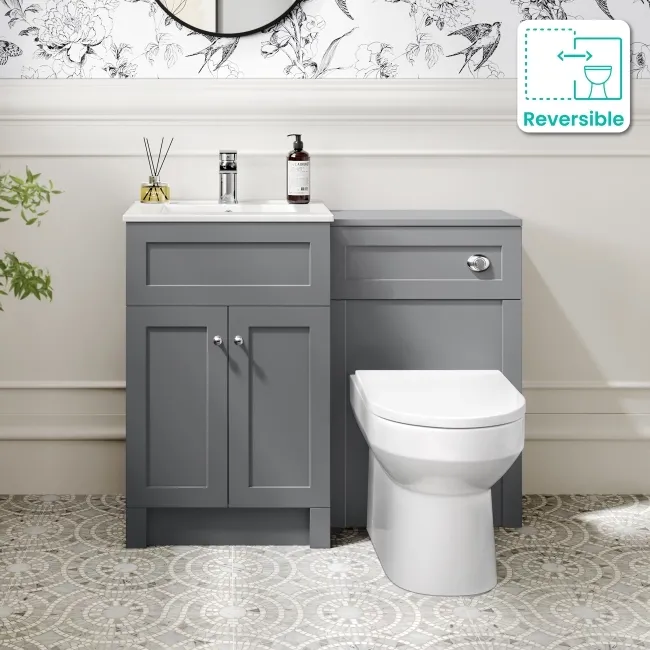 Milos Fog Grey Combination Vanity Basin and Miami Toilet 1000mm - Chrome Handles