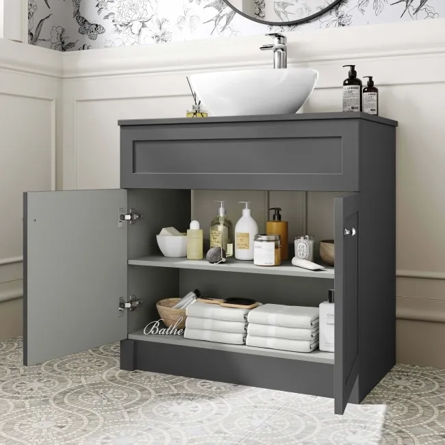 Milos Slate Grey Vanity with Oval Basin 800mm - Chrome Handles