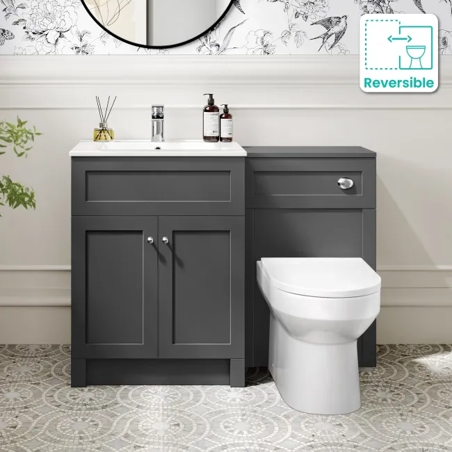 Milos Slate Grey Combination Vanity Basin and Miami Toilet 1100mm - Chrome Handles