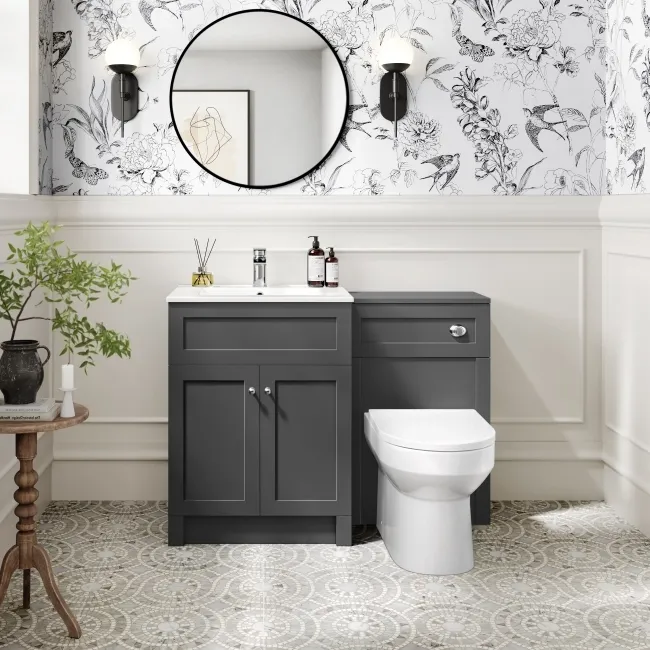 Milos Slate Grey Combination Vanity Basin and Miami Toilet 1100mm - Chrome Handles