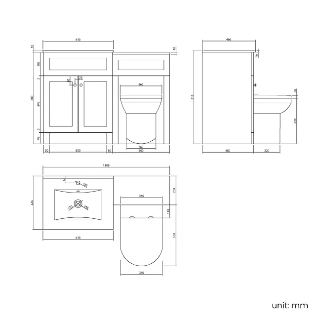 Milos Slate Grey Combination Vanity Basin and Miami Toilet 1100mm - Chrome Handles