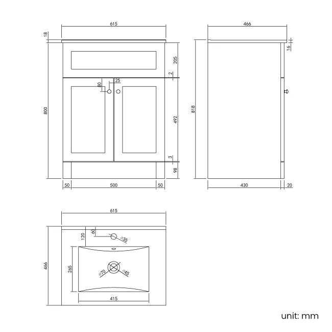 Milos Slate Grey Combination Vanity Basin and Miami Toilet 1100mm - Chrome Handles