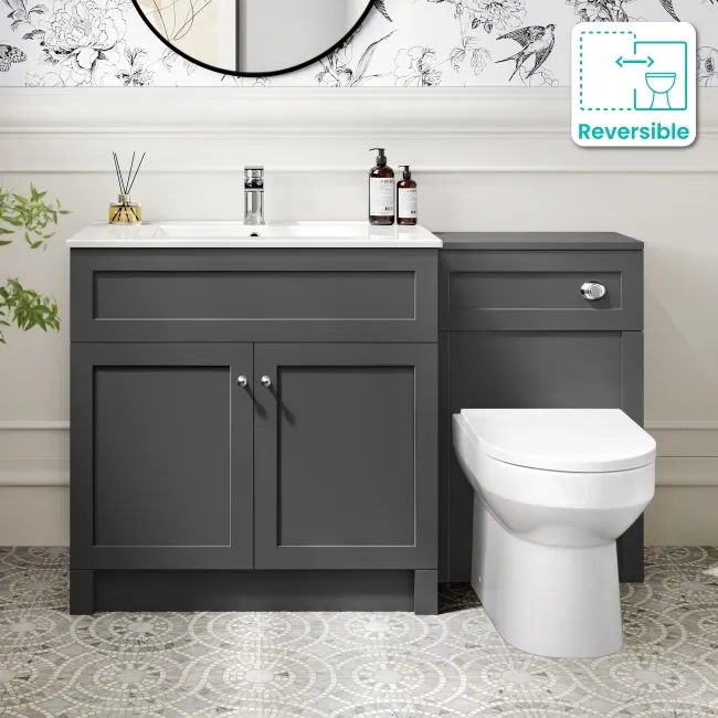 Milos Slate Grey Combination Vanity Basin and Miami Toilet 1300mm - Chrome Handles