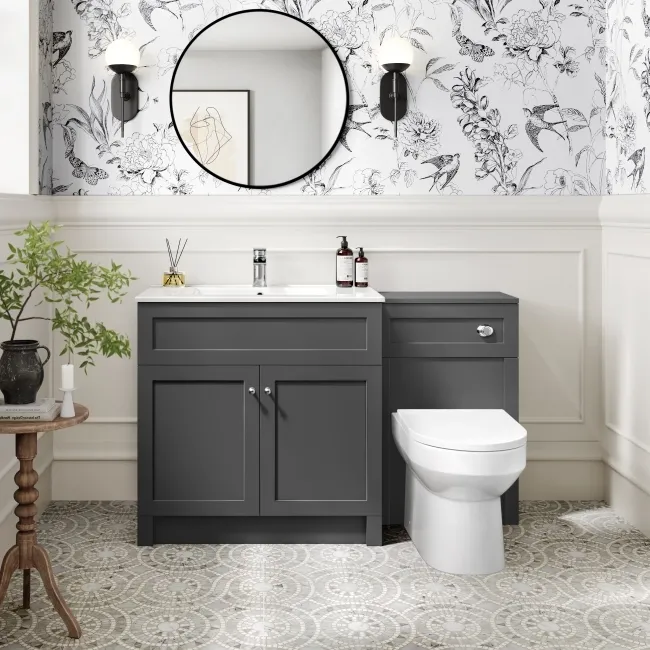 Milos Slate Grey Combination Vanity Basin and Miami Toilet 1300mm - Chrome Handles
