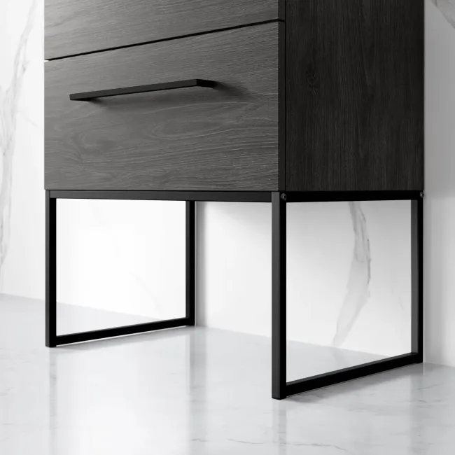 Elba Charcoal Elm Wall Hung Basin Drawer Vanity 600mm with Matt Black Stand