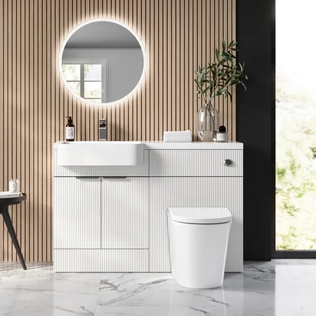 Sicily Fluted Coastal White Combination Vanity Basin and Boston Toilet 1200mm - Chrome Handles- Left Handed