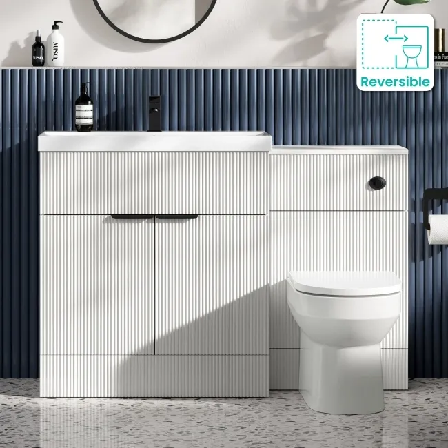 Havana Fluted Coastal White Combination Vanity Basin and Miami Toilet 1300mm - Black Accents