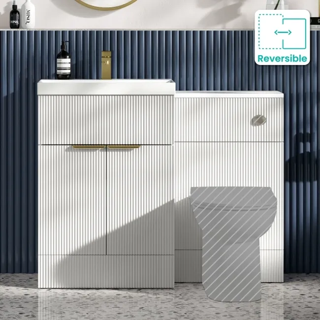 Havana Fluted Coastal White Basin Vanity and Back To Wall Toilet Unit 1100mm (Excludes Toilet) - Brushed Brass Accents