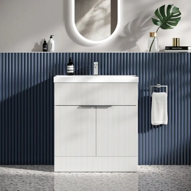 Havana Fluted Coastal White Basin Vanity 800mm - Chrome Handles