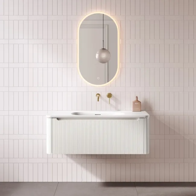 Sorrento Fluted Coastal White Wall Hung Drawer Vanity with Matt White Basin 1000mm