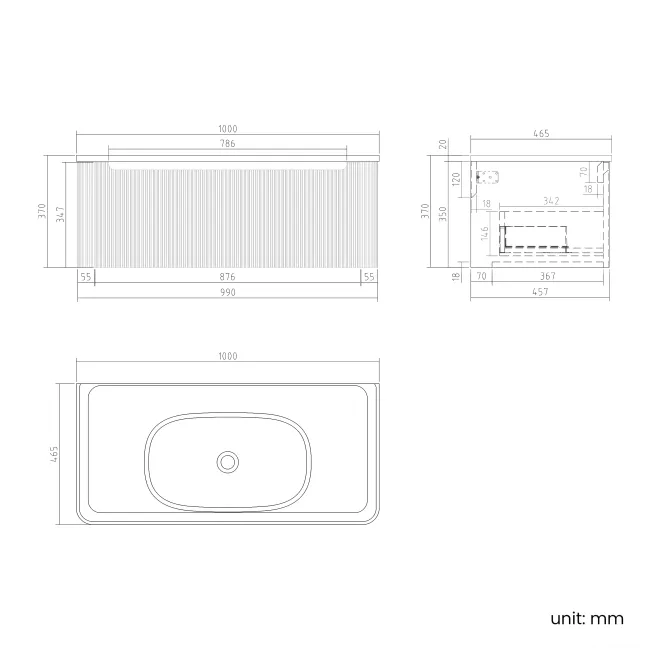 Sorrento Fluted Coastal White Wall Hung Drawer Vanity with Matt White Basin 1000mm