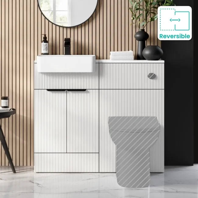 Sicily Fluted Coastal White Vanity and Back To Wall Toilet Unit 1000mm (Excludes Toilet) - Black Accents