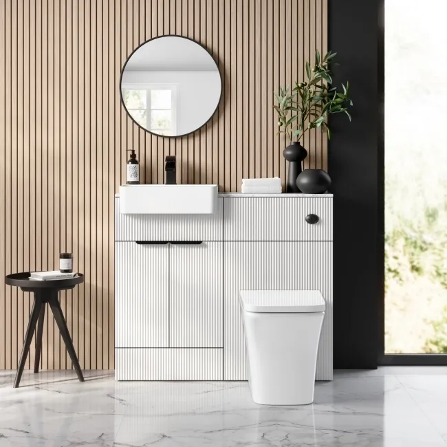 Sicily Fluted Coastal White Combination Vanity Basin with Marble Top & Houston Toilet 1000mm - Black Accents