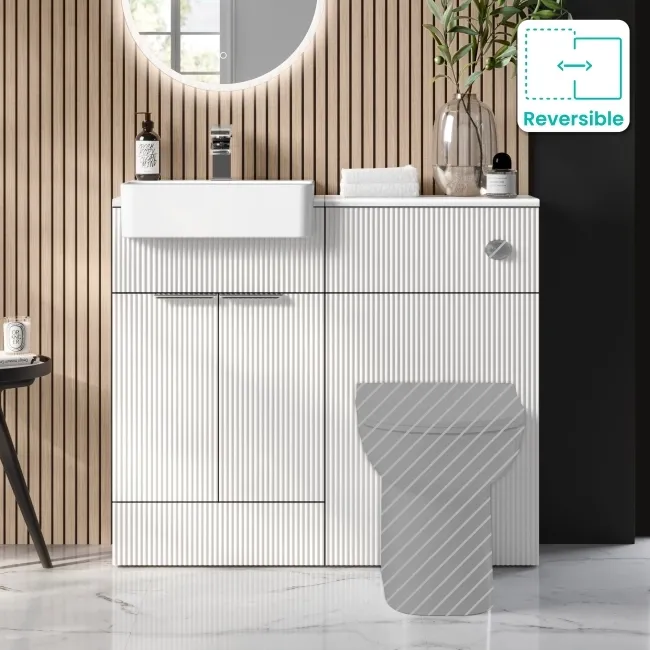 Sicily Fluted Coastal White Vanity and Back To Wall Toilet Unit 1000mm (Excludes Toilet) - Chrome Handles