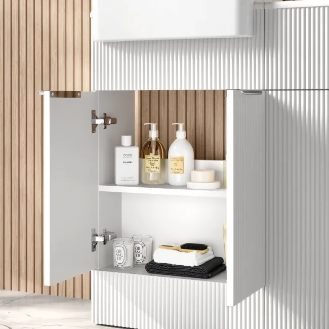 Sicily Fluted Coastal White Vanity and Back To Wall Toilet Unit 1000mm (Excludes Toilet) - Chrome Handles