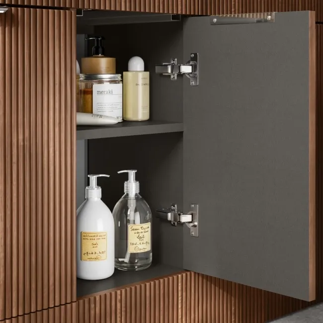 Sicily Fluted Black Walnut Side Cabinet Unit 300mm - Chrome Handles