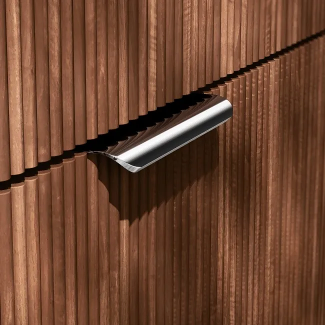 Sicily Fluted Black Walnut Floor Standing Tall Cabinet Unit 1900x300mm - Chrome Handles