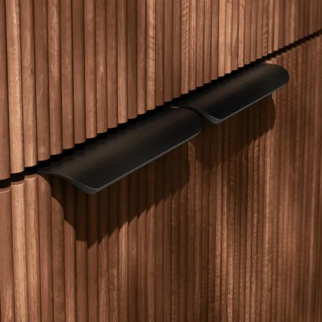 Sicily Fluted Black Walnut Vanity and Back To Wall Toilet Unit 1000mm (Excludes Toilet) - Black Accents