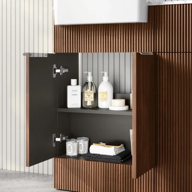 Sicily Fluted Black Walnut Combination Vanity Basin with Marble Top & Tucson Toilet 1000mm - Chrome Handles