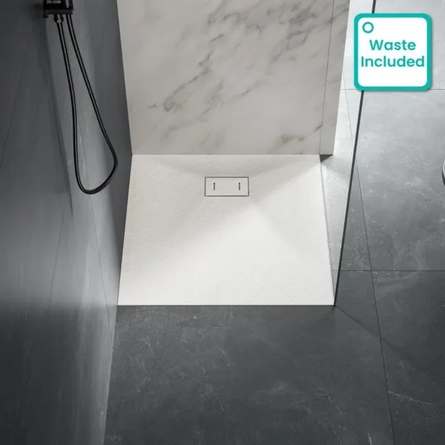 Berlin Square Matt White Slate Effect SMC Composite Shower Tray 800x800mm