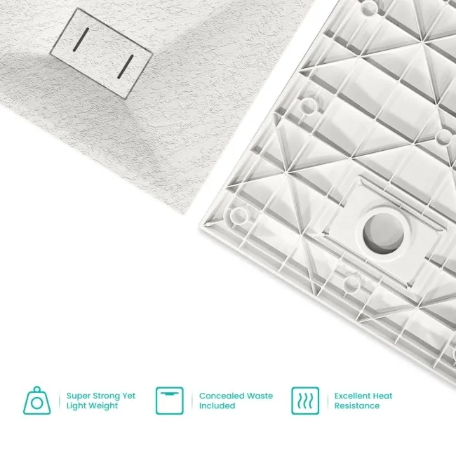 Berlin Square Matt White Slate Effect SMC Composite Shower Tray 800x800mm