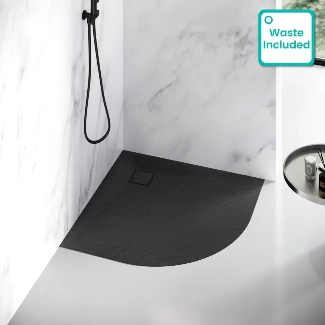 Berlin Quadrant Matt Black Slate Effect SMC Composite Shower Tray 900x900mm