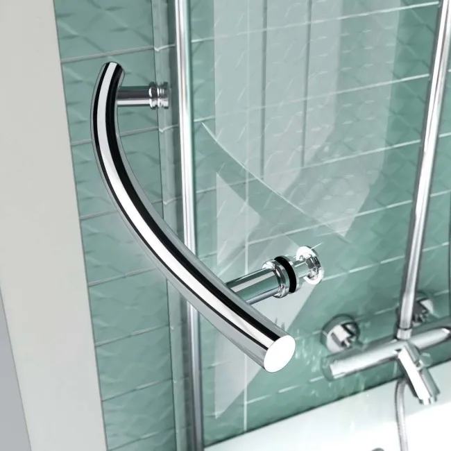 P Shaped 1600 Shower Bath with Front Panel & 4mm Screen with Rail - Left Handed