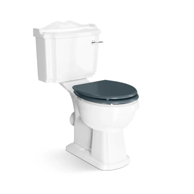 Lima Traditional Close Coupled Toilet With Inky Blue Wooden Seat