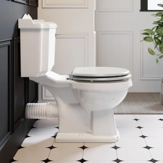Lima Traditional Close Coupled Toilet With Cotton White Wooden Seat